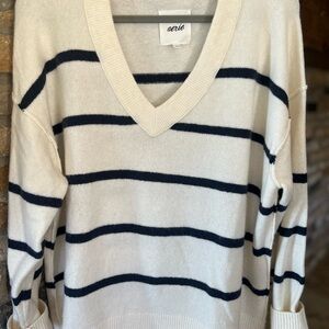 Aerie V-Neck Sweater in Cream and Navy Stripes